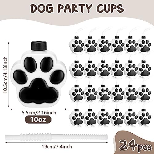 Zubebe 24 Pcs Dog Paw Cups with Straws and Lids