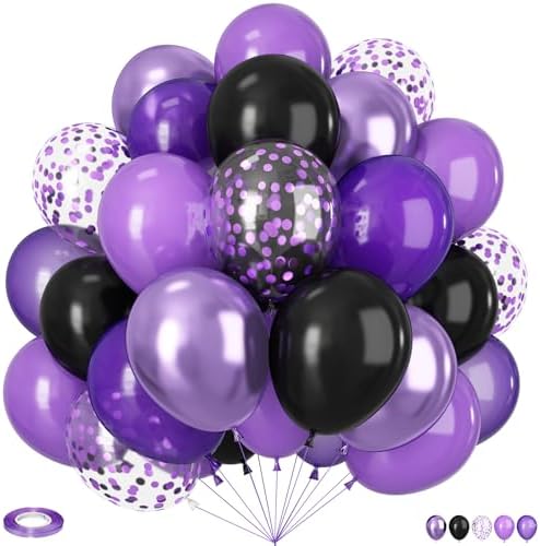 Black and Purple Balloons 60pcs Party Decorations