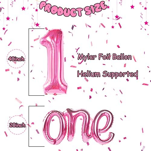 ECam Pink 40 Inch Number 1 Balloon Set for First Birthday