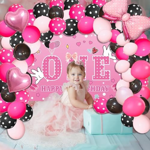 5x3FT Pink Mouse Birthday Balloon Backdrop Decor