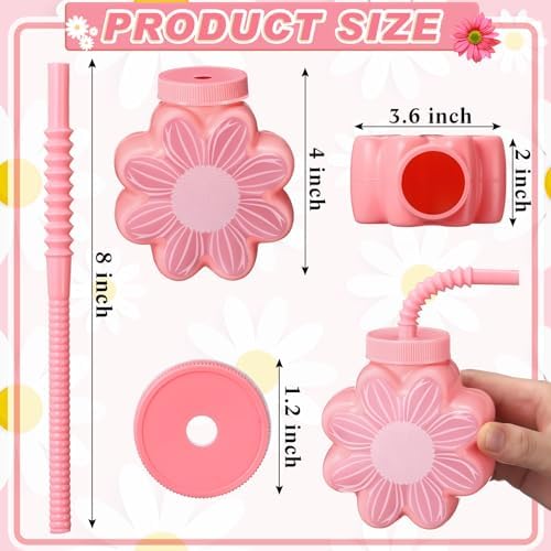 Domensi 24 Pcs Daisy Themed Cups with Lids and Straws