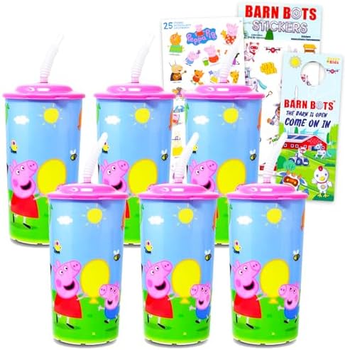 Peppa Pig 16 oz Reusable Sipper Tumbler Cups 6 Pack with Stickers