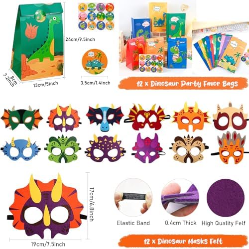 Slmeno Dinosaur Party Favors 10 Styles 168Pcs Set