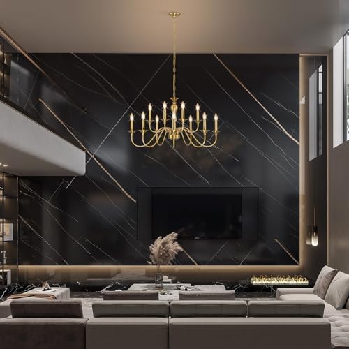 12 Light Gold Farmhouse Chandelier Dining Room Fixture