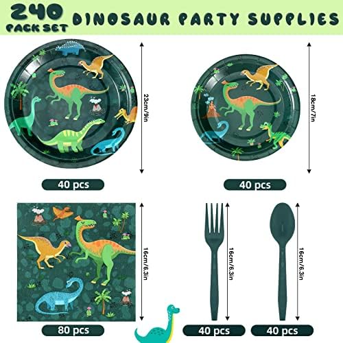 Yingzhao 240 Pcs Dinosaur Themed Disposable Plates Set for 40 Guests