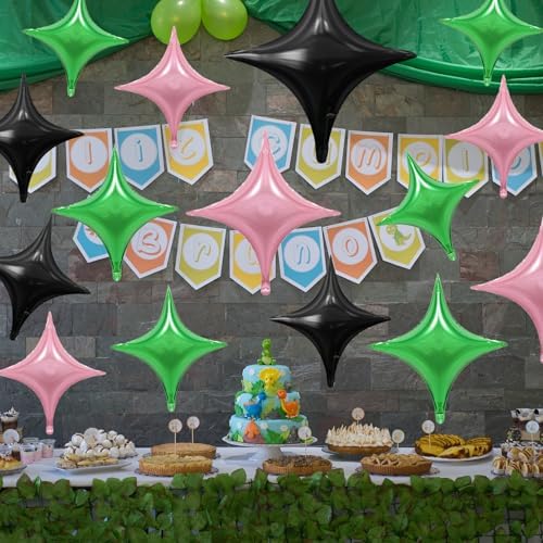 12PCS Black Pink Green Star Foil Balloons