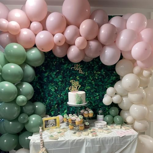 Sage Green and Pink Balloons Set 60 Pcs 12 Inch