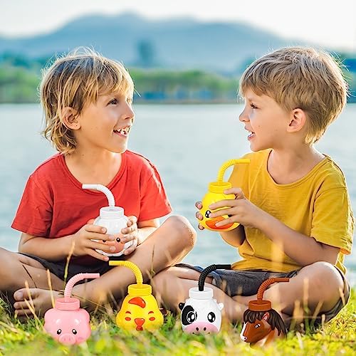 Roshtia Farm Animal Cups 12 Set with Straws and Lids