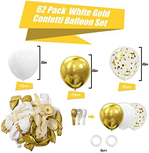 62pcs Gold White Balloons Kit - Party Decorations