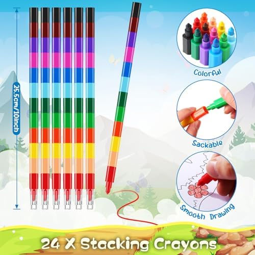 BenLouis 24 Jungle Safari Mini Coloring Books with Stacking Crayons