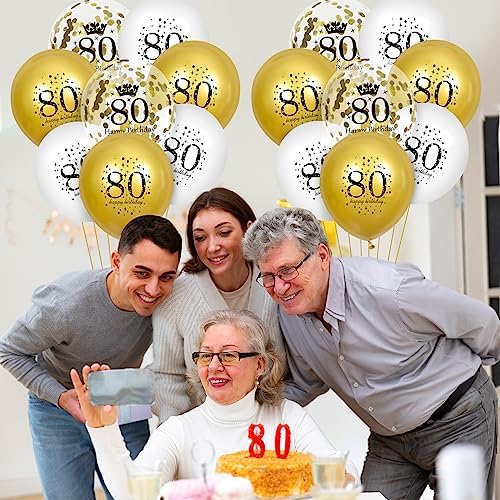 80th Birthday Balloons 15Pcs White Gold
