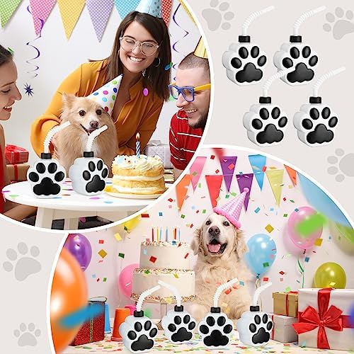 Zubebe 12 Pcs Dog Paw Cups with Lids and Straws