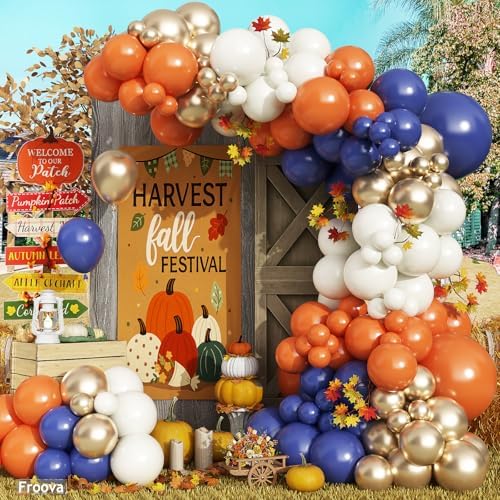 Froova Graduation Balloon Arch Kit 129pcs Burnt Orange Navy Blue White Sand Metallic Gold Fall Decor