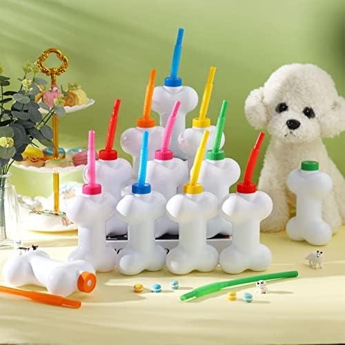 Eaasty 24 Pcs Dog Bone Cups with Lids and Straws