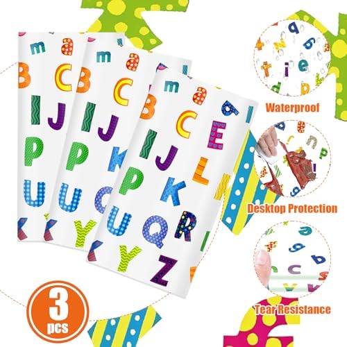 3Pcs Alphabet Plastic Tablecloth for Kids Parties