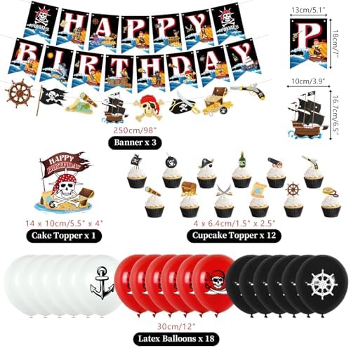 20 Pirate Party Essential Kit with Banners Plates Balloons Tablecloths Tableware