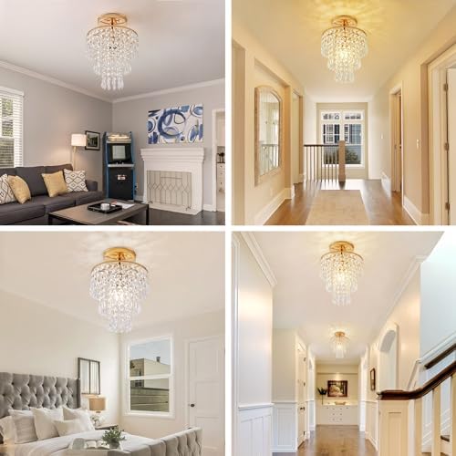 Modern Mini Crystal Chandelier 3-Tier Raindrops Design Gold Finish