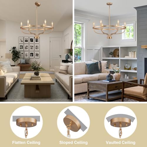 6 Light Gold Chandelier with Adjustable Height
