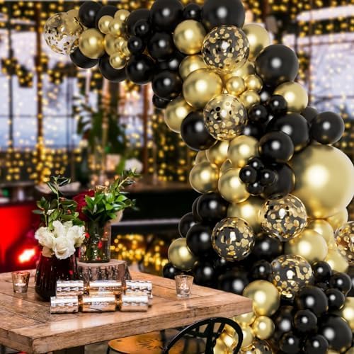 DBKL Black and Gold Balloons Garland Arch Kit for Parties
