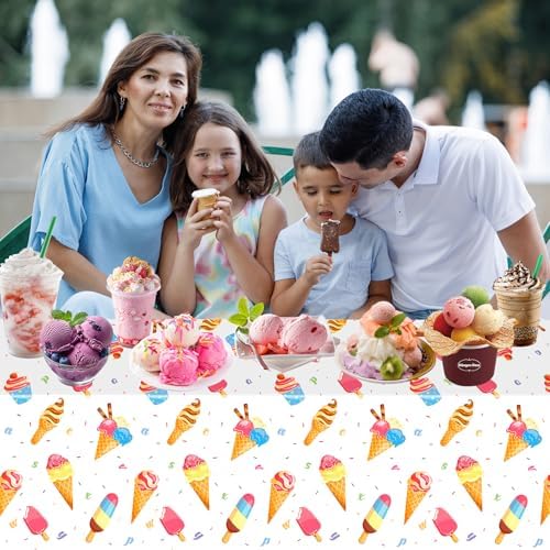 Ice Cream Themed Tablecloth 2 Pcs for Birthday Party