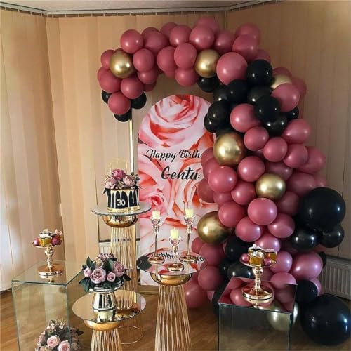 Dusty Pink and Black Balloon Arch Kit with Rose Gold Confetti