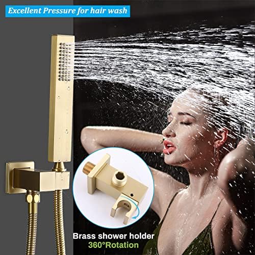 Enga Square Brushed Gold Brass Handheld Shower Head Set