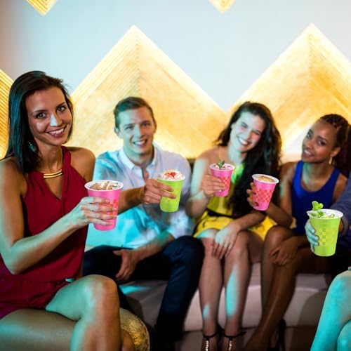 60 Pcs Pink Green Checkered Plastic Cups 16 oz