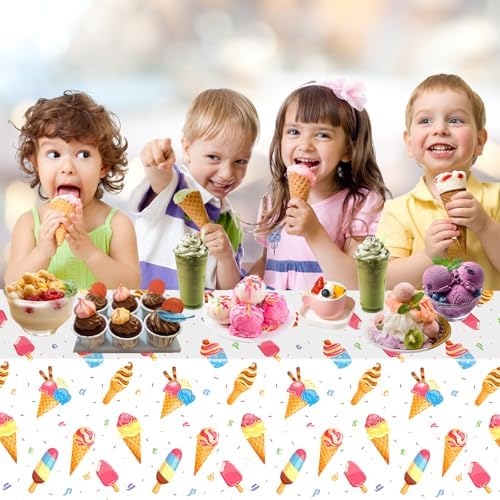 Ice Cream Themed Tablecloth 2 Pcs for Birthday Party