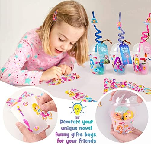 MOVINPE Mermaid Party Favor Pack with Reusable Cups and Straws