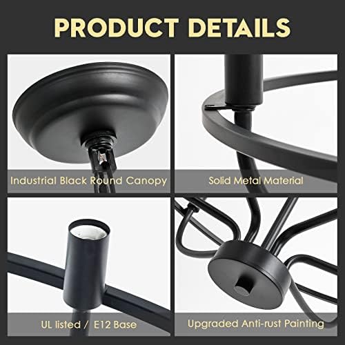 FookChak 6 Light Black Chandelier for Dining Room