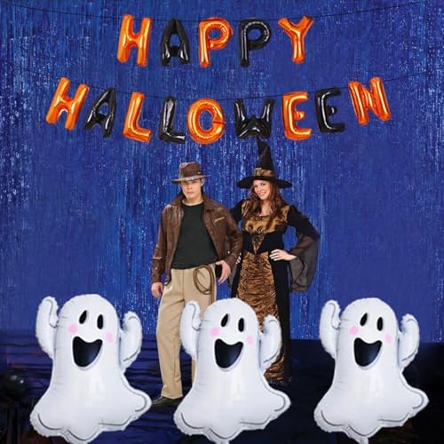 Halloween Balloons Set - 3 Spooky Balloons with Banner and Ribbons