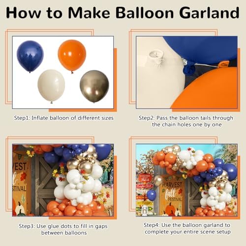 Froova Graduation Balloon Arch Kit 129pcs Burnt Orange Navy Blue White Sand Metallic Gold Fall Decor