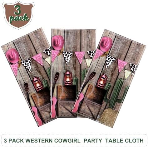 Tiamon 3 Piece Western Cowgirl Tablecloth Pink Plastic