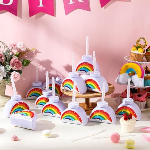 Domensi 12 Pack Rainbow Cups with Lids and Straws