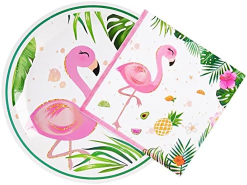WERNNSAI Flamingo Plates and Napkins Set - 50PCS Party Tableware