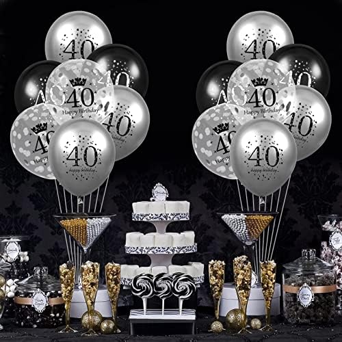 40th Birthday Balloons 15pcs Black Silver Party Decorations