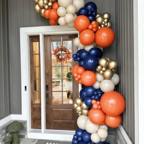 Froova Graduation Balloon Arch Kit 129pcs Burnt Orange Navy Blue White Sand Metallic Gold Fall Decor