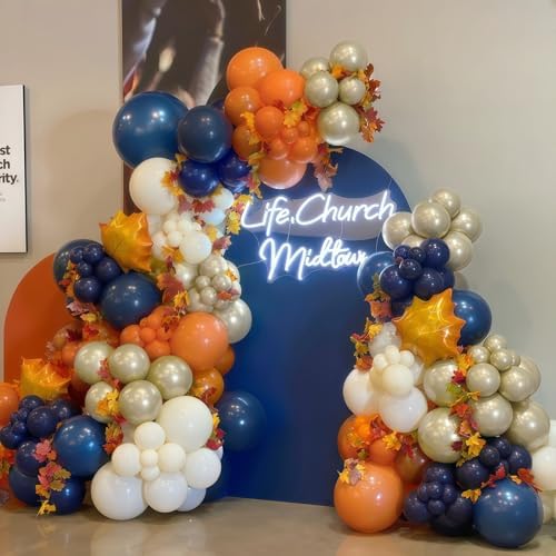 Froova Graduation Balloon Arch Kit 129pcs Burnt Orange Navy Blue White Sand Metallic Gold Fall Decor