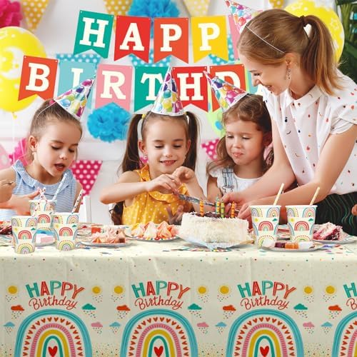 Retro Rainbow Happy Birthday Party Supplies Set for 25 Guests