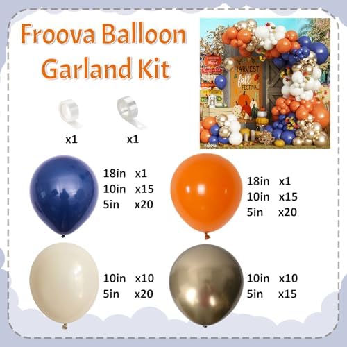 Froova Graduation Balloon Arch Kit 129pcs Burnt Orange Navy Blue White Sand Metallic Gold Fall Decor