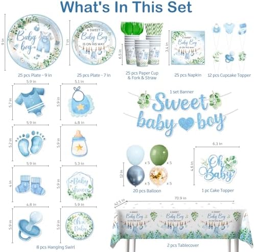 201PCS Baby Boy Shower Decorations Tableware Set