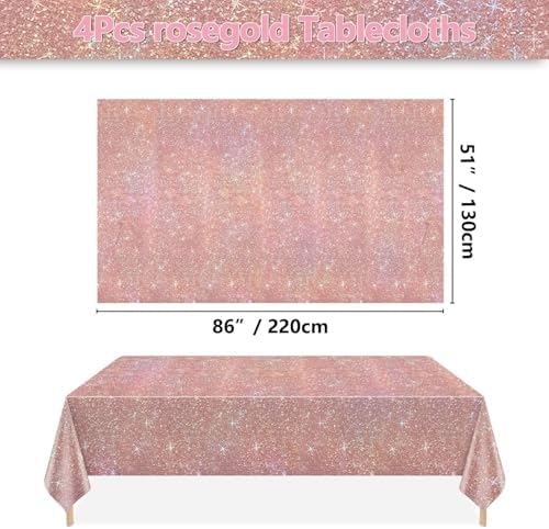 4 Pack Rose Gold Iridescent Tablecloths for Parties