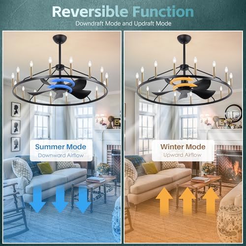 44 Inch Black Gold Wagon Wheel Ceiling Fan with Light