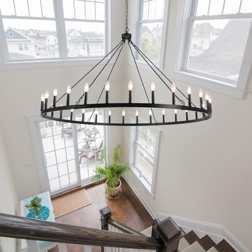 Black 30 Light Wagon Wheel Chandelier 60 Inch