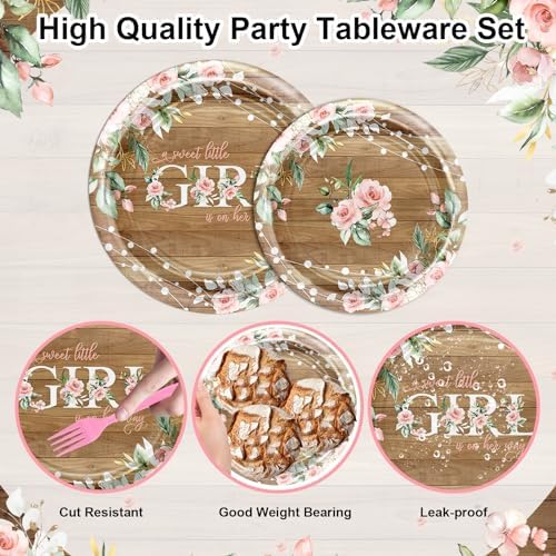 Avezano 192 Pcs Rustic Girl Baby Shower Decorations Plates Napkins Cups Set for 24 Guests