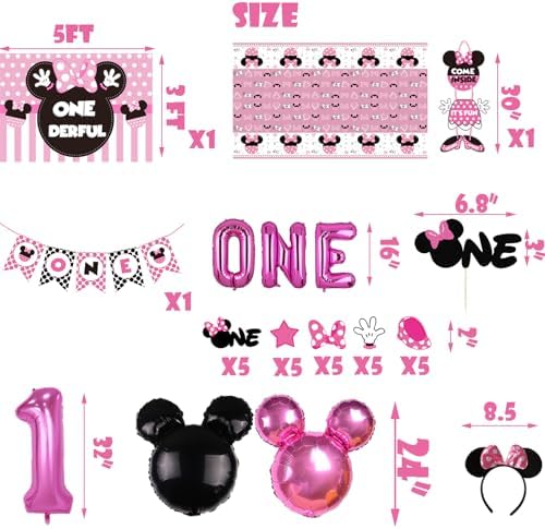 Onederful 115 Pcs Pink 1st Birthday Decorations Kit