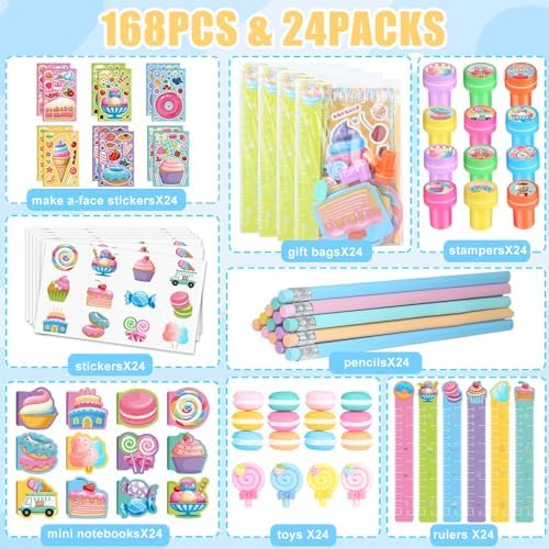 BenLouis 192Pcs Candyland Party Favors School Supplies for Kids