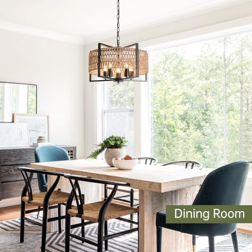 5 Light Rattan Chandelier Modern Farmhouse Design