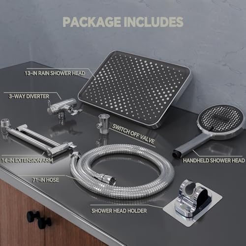 13 Inch Rain Shower Head with Handheld Spray Combo - Polished Chrome