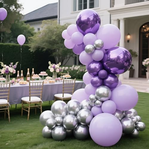 Metallic Silver Balloons 145pcs with 5in 10in 12in 18in for Party Decorations